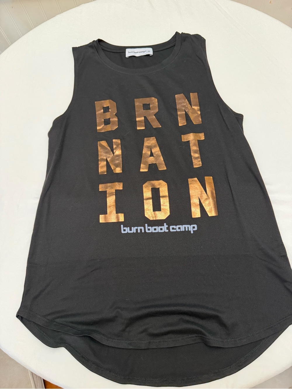 Burn Boot Camp Women’s Black Tank with Metallic Gold Print